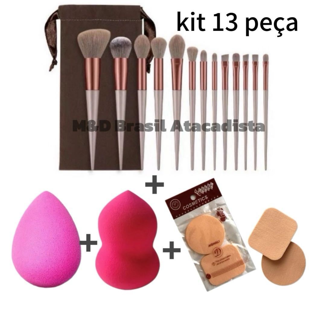 Kit de Pincel 13 + 2 Esponjas + 1 Kit esponja de Pó aleatório
