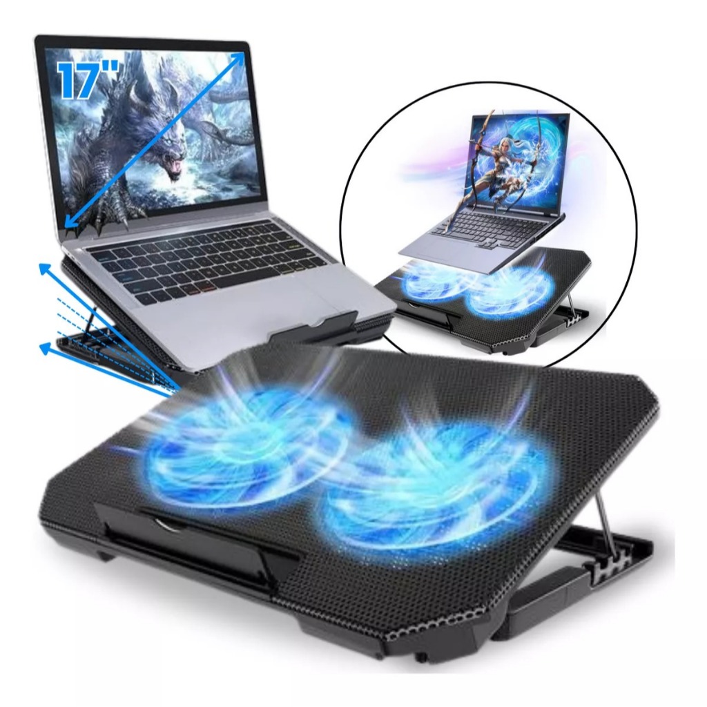 Suporte Base Cooler para notebook Base Mesa 2 Coolers Refrigerada USB LED AZUL