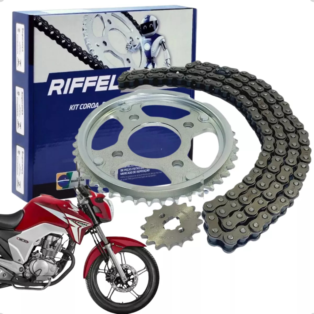 Kit Relação Cg 150 160 Titan Fan Start Cargo Titanium Aço Riffel em Oferta na Shopee