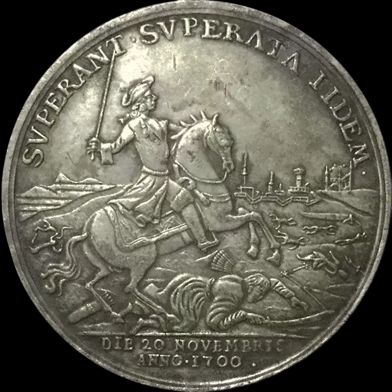Moeda Medalha do Império Russo comemorativa da Batalha de Narva, 19 a 20 de novembro de 1700