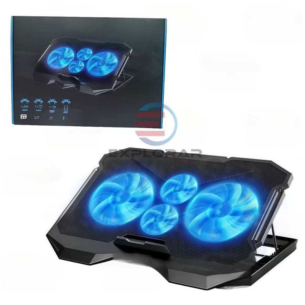 Suporte Base Cooler para notebook Base Mesa 4 Coolers Ventoinha Silencioso Refrigerada USB LED AZUL