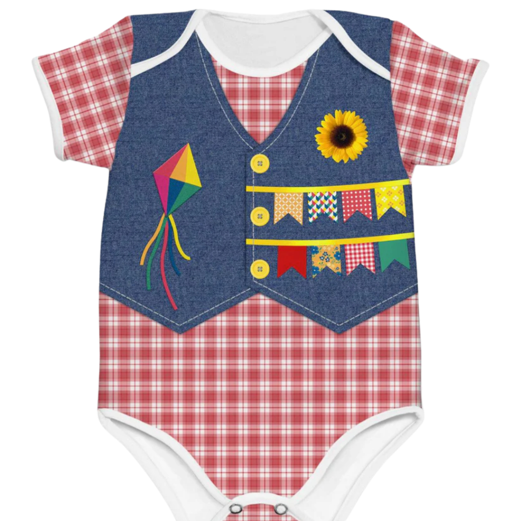 Body Bebê Festa Junina Com Estampas Confortável Estiloso Proteção Solar 50+ MiniBoo