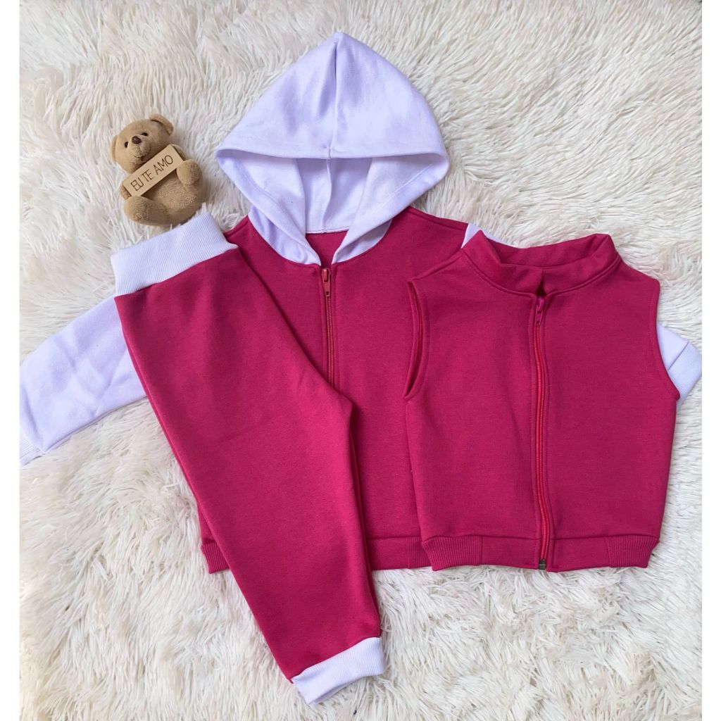 Casaco + Calça + Colete Moletom Kit 3 peças Infantil Roupa Outono Inverno estilo College Roupa Inverno Outono