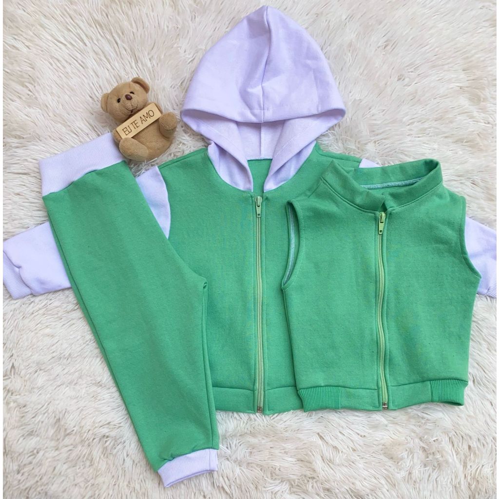 Casaco + Calça + Colete Moletom Kit 3 peças Infantil Roupa Outono Inverno