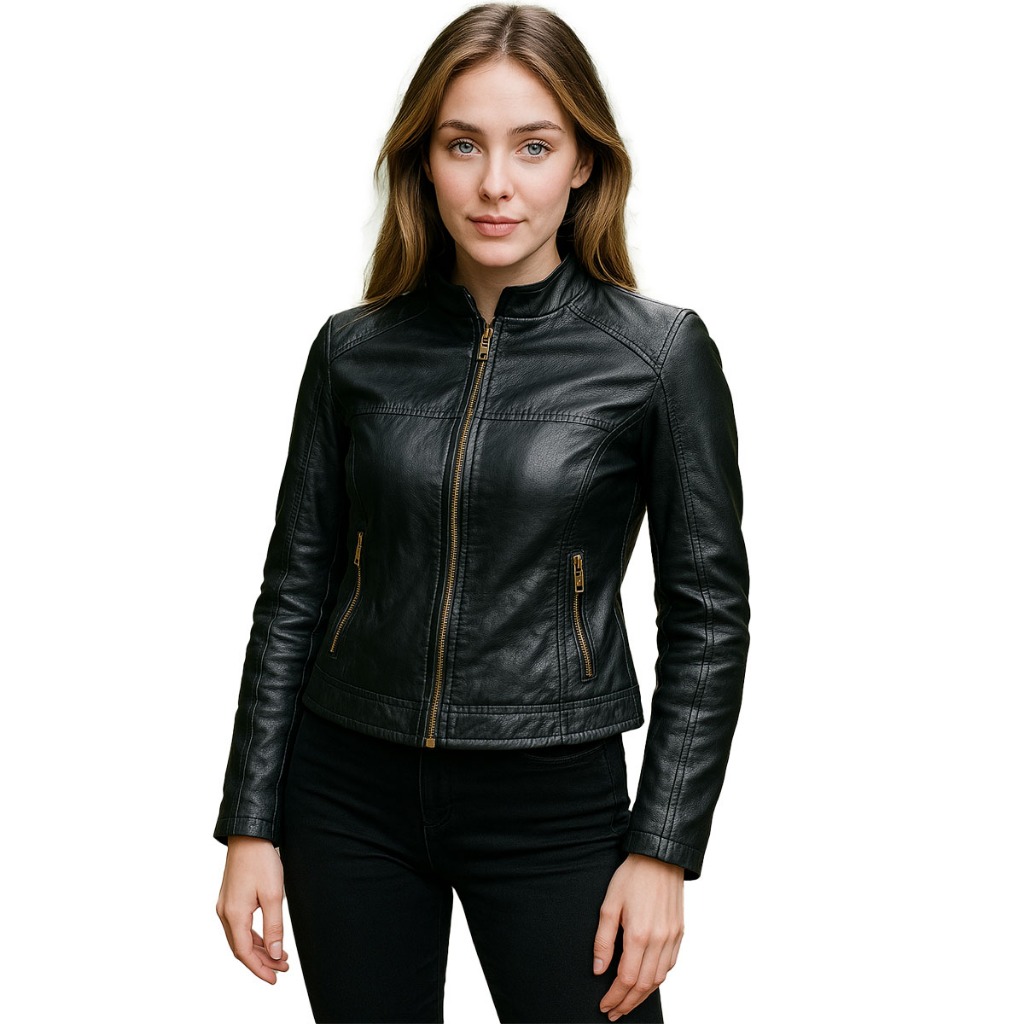 Jaqueta De Couro Feminina Slim Motoqueira Moda Bloqueira Top