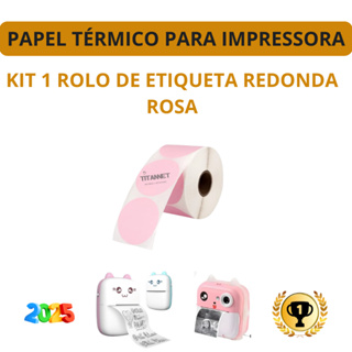 Kit com 1, 3 e 5 Rolos de Etiqueta Adesiva Redonda Rosa para Impressora Gato em Oferta na Shopee
