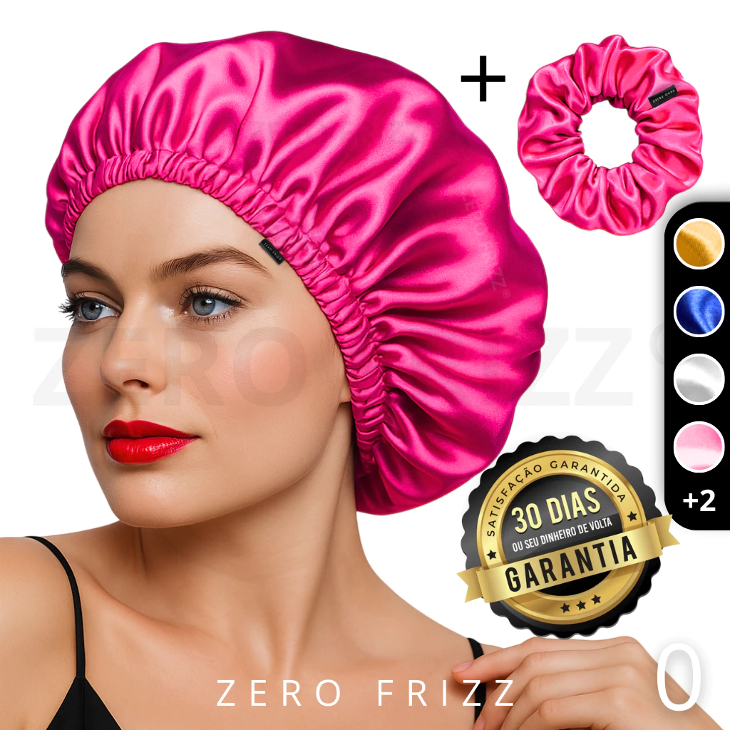 Kit ZERO FRIZZ® Touca de Cetim Premium Anti Frizz com Regulador e Dupla Camada + Scrunchie de Cetim — imagem 1