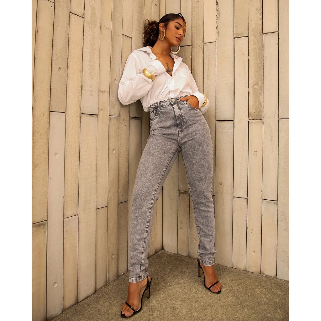 Calça Jeans Mom Feminina Cintura Alta Básica com Elastano 00201 Consciência Jeans