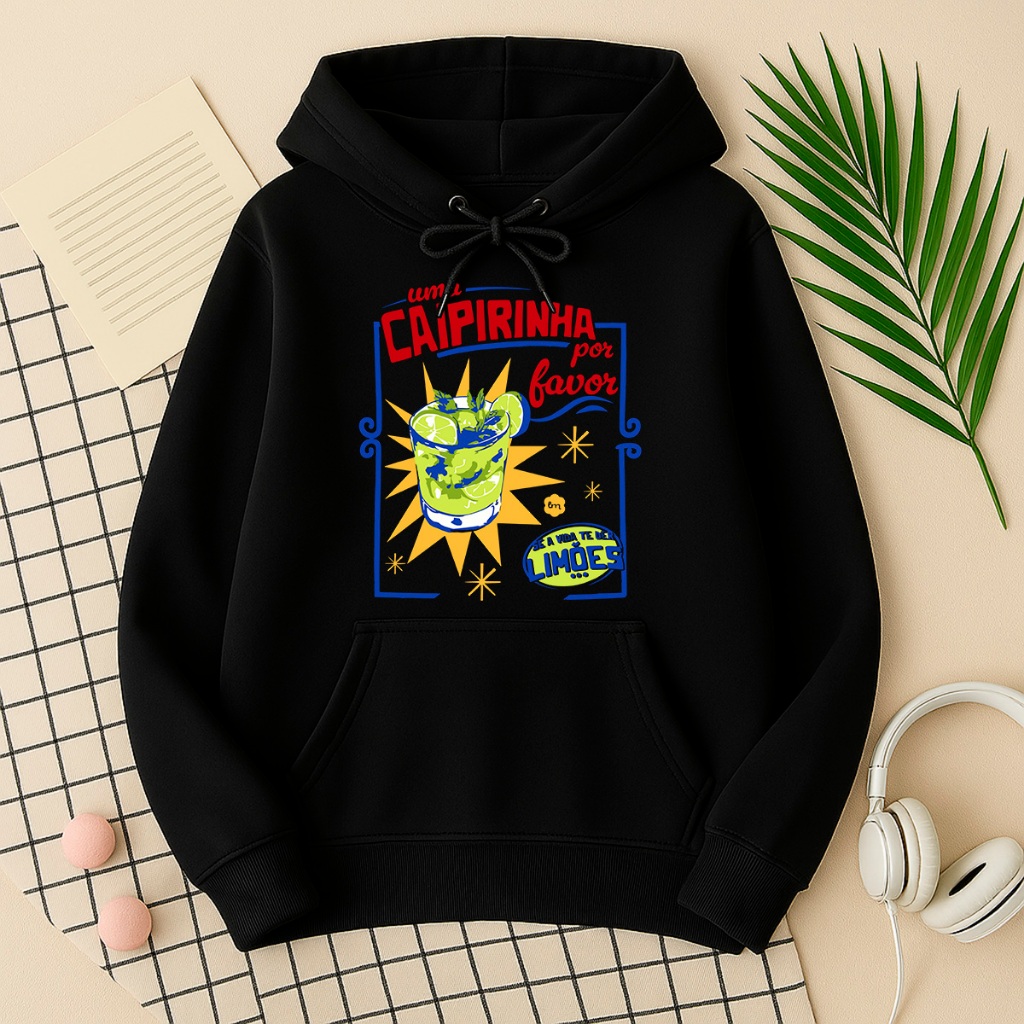Moletom Agasalho Feminino Estampa Criativa Casaco Para O Inverno "Caipirinha Por Favor" P ao GG