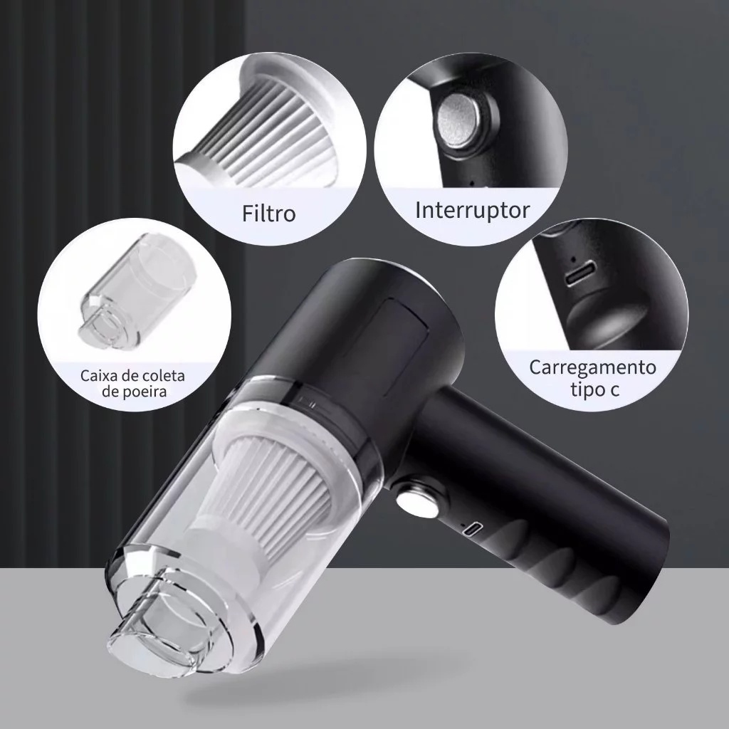 Aspirador De Pó Usb Portátil Completo Linha Premium Carro E Casa 2000mAh