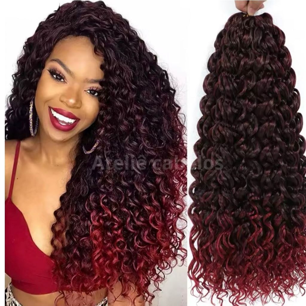 Cabelo Cacheado 100% Orgânico Para Crochet Braid - 320gr 75cm - Vermelho Marsala Idêntico ao Cabelo Humano Fibra Premium