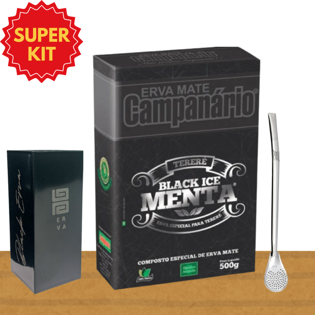 KIT TERERÉ Erva mate Campanário 500g Sabores + Copo Quadrado + Bomba Cromada Tereré