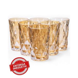 Jogo De Copos Grandes 6 Peças Vidro Diamond 400ml Âmbar em Oferta na Shopee