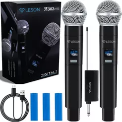 Kit 2 Microfone Sem Fio Profissional DIGITAL Leson LS302 PK 2.4 DUAL SYSTEM