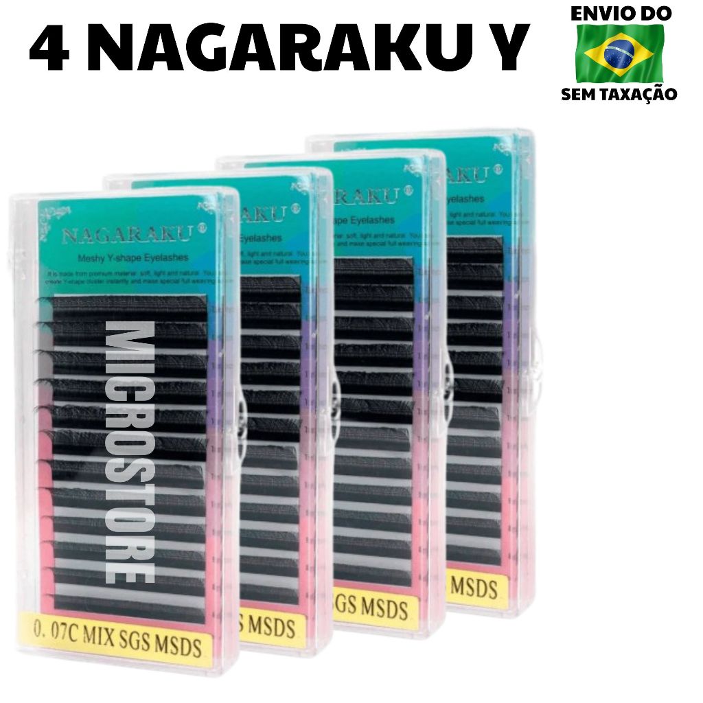 Kit 4 Cílios Y Nagaraku Fio YY Volume Brasileiro Extensão Cilios Alongamento Retenção Cola Adesivo em Oferta na Shopee