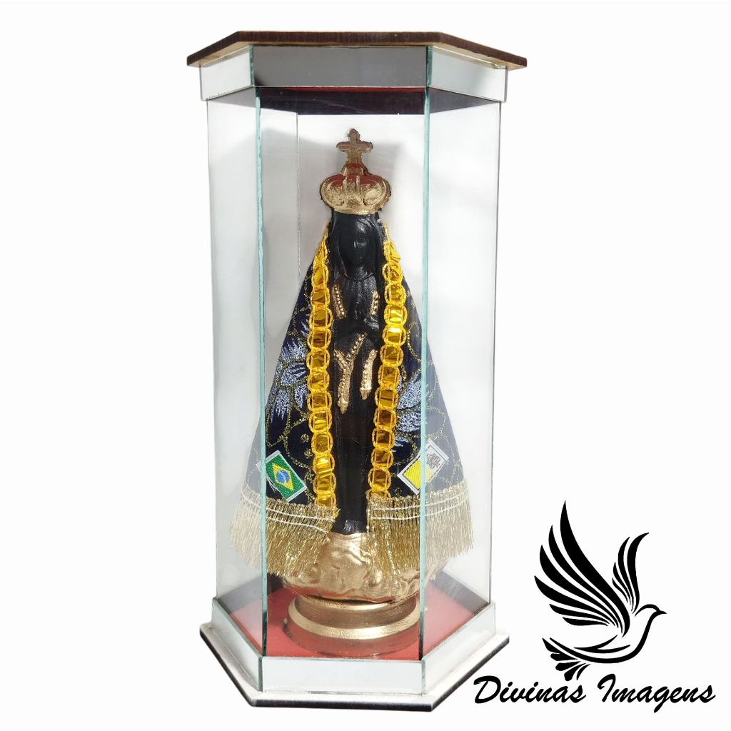 Redoma Oratório Nossa Senhora Aparecida 20cm em Vidro Decoração Religiosa