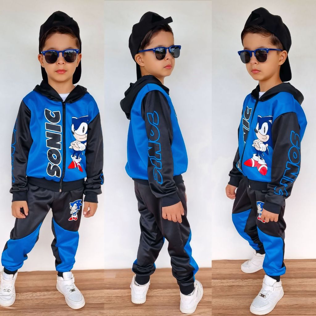 Conjunto Infantil Menino Inverno Casaco De Capuz e Ziper+ Calça Personagem