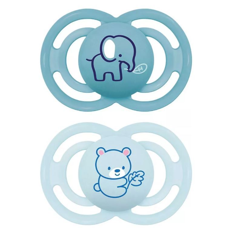 Kit com 2 Chupetas Perfect Bico de Silicone 16m+ Azul - MAM em Oferta na Shopee