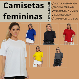 Camiseta lisa Basica 100% algodão Blusa feminina Unissex M ao GG Confortavel soltinha academia  estilo verão em Oferta na Shopee