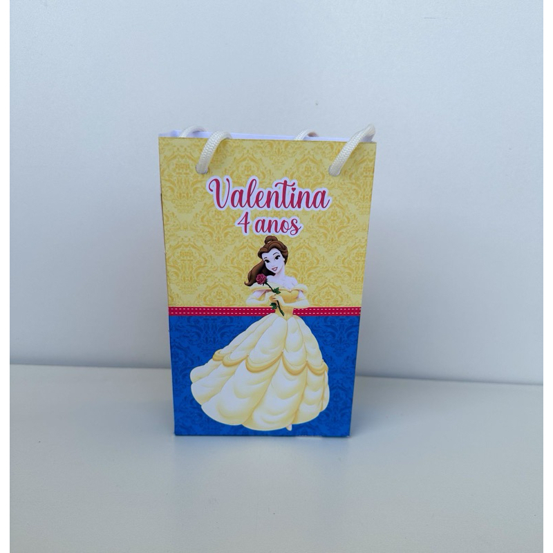 Sacolinha Personalizada Princesa Bela e Pegue e Monte Lembrancinha (Personalizado com nome e idade)