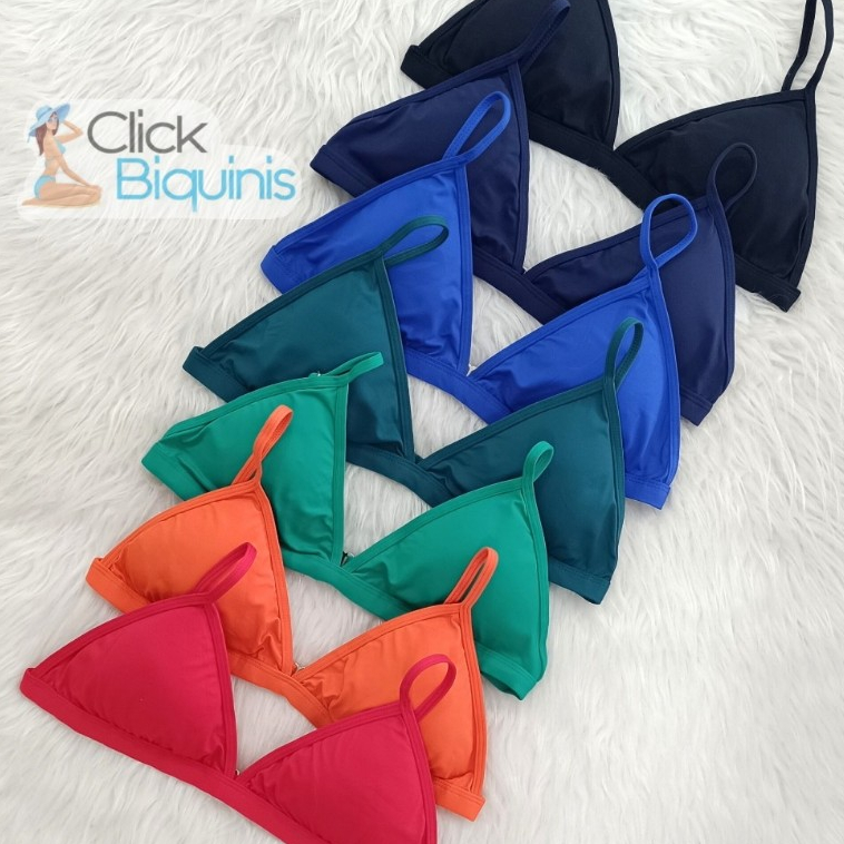 Biquíni parte de cima cortininha fixo com regulagem, com bojo removível - Click Biquínis em Oferta na Shopee