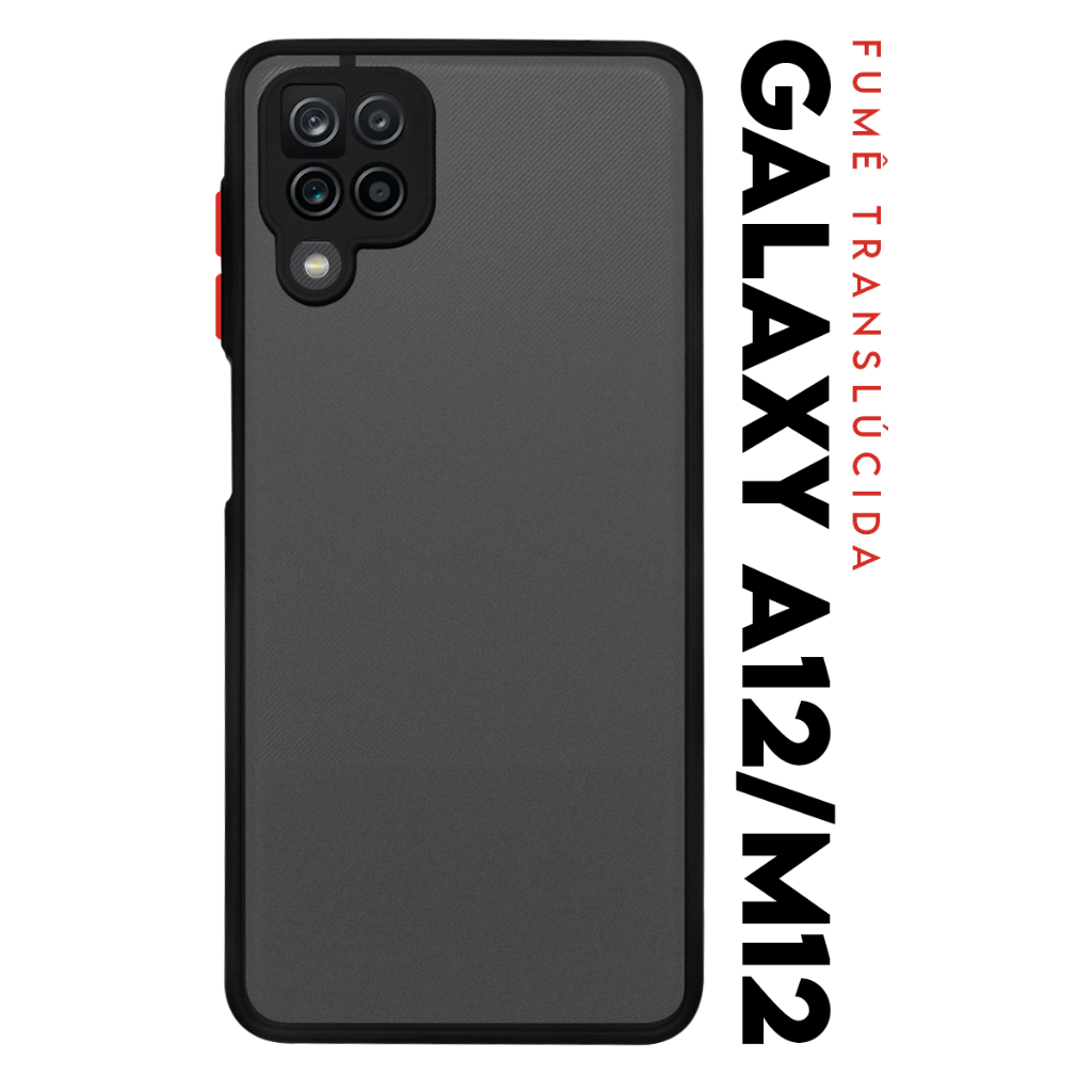 Case Capinha Case Anti Shock Space Acrílico Translucida Fumê Botões Vermelho para Galaxy A12 M12 A125 6.5