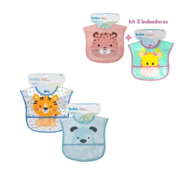 Kit 2 Babador  Impermeável com Bolso Pega Migalhas - Babador com Cata Migalhas Menina