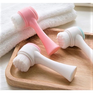 Escova de Limpeza Facial 2 em 1 Esponja Cerdas Macias Ponta Dupla de Silicone Esfoliante Aparelho Massagem em Oferta na Shopee