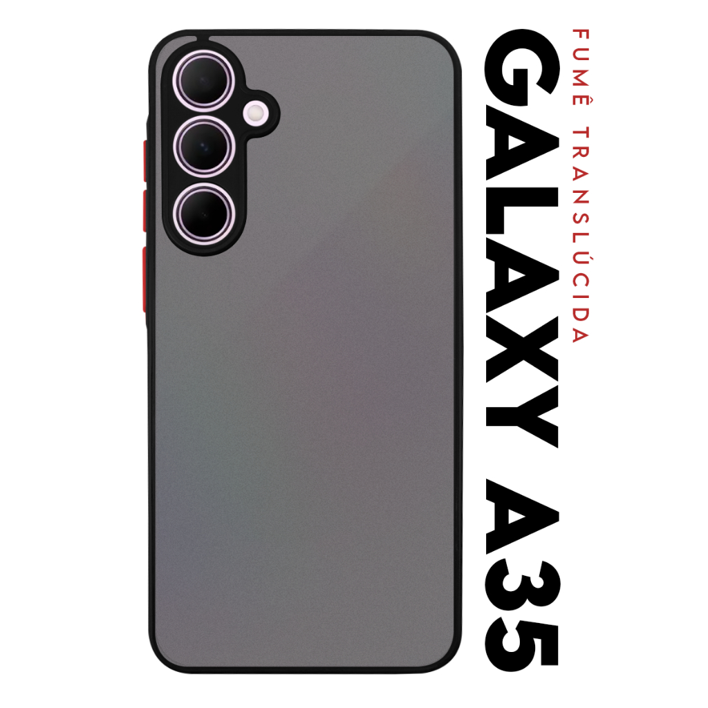 Case Capinha Case Anti Shock Space Acrílico Translucida Fumê Botões Vermelho para Galaxy A35 5G A356 Tela 6.6