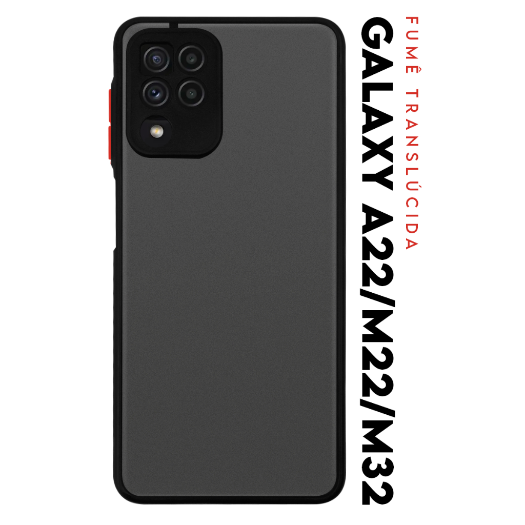 Case Capinha Case Anti Shock Space Acrílico Translucida Fumê Botões Vermelho para Galaxy A22 M22 M32 4g A225 Tela 6.4