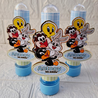 Tubete personalizado 3D Baby Looney Tunes | Lembrancinha Baby Looney Tunes menino| Festa infantil Baby Looney Tunes Azul