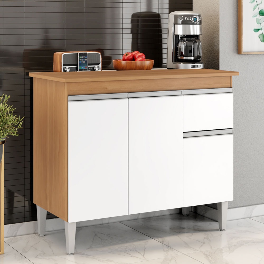 Balcão Gabinete de Pia sem Tampo Tatiane 100cm 3 Portas 1 Gaveta - SSX Multicoisas