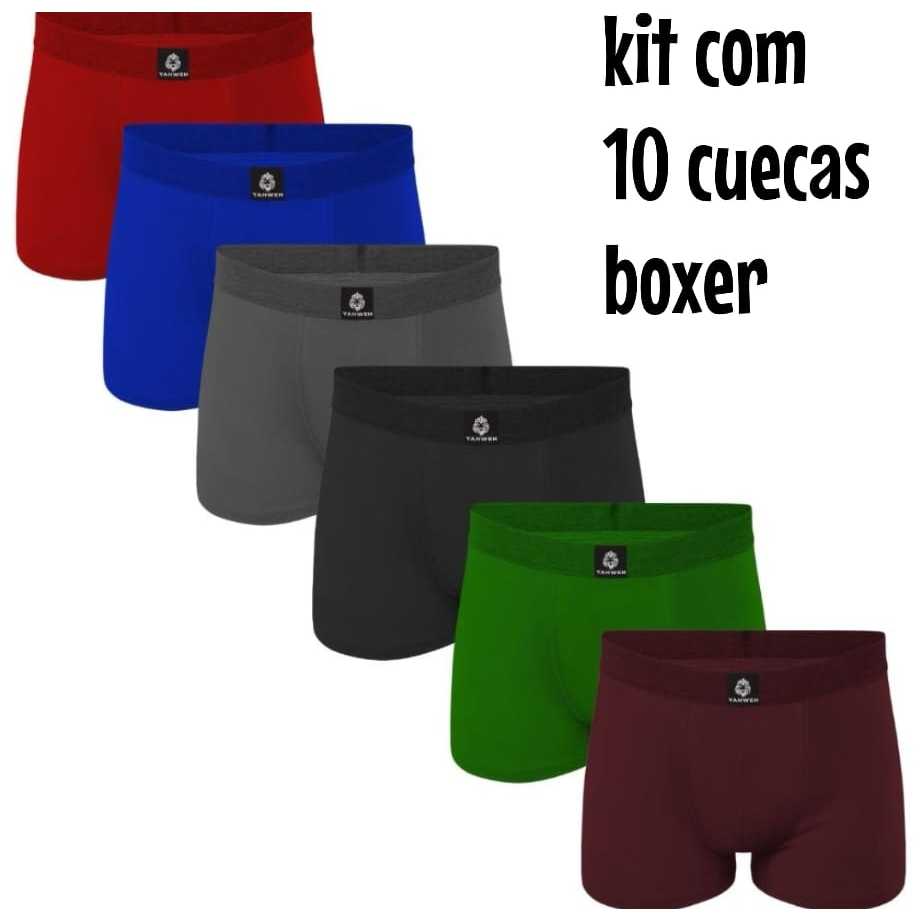 Kit 10 Cuecas boxer micofibra lisa masculina com bojo anatômico súper confortável em Oferta na Shopee