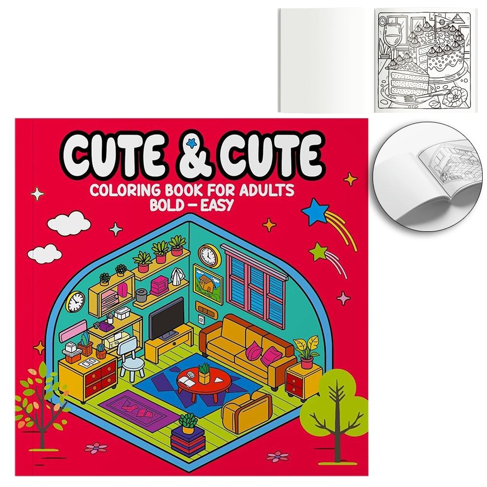 LIVRO CUTE & COMFY + 24 LAPIS LIVRO DE COLORIR PARA ADULTOS 63 PAGINAS 20,5X20,5CM ANTIESTRESSE