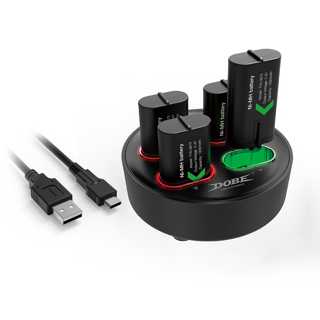 Base Dock Carregador 4 em 1 Compatível com Xbox One Series S/x + 4 Baterias e Cabo USB