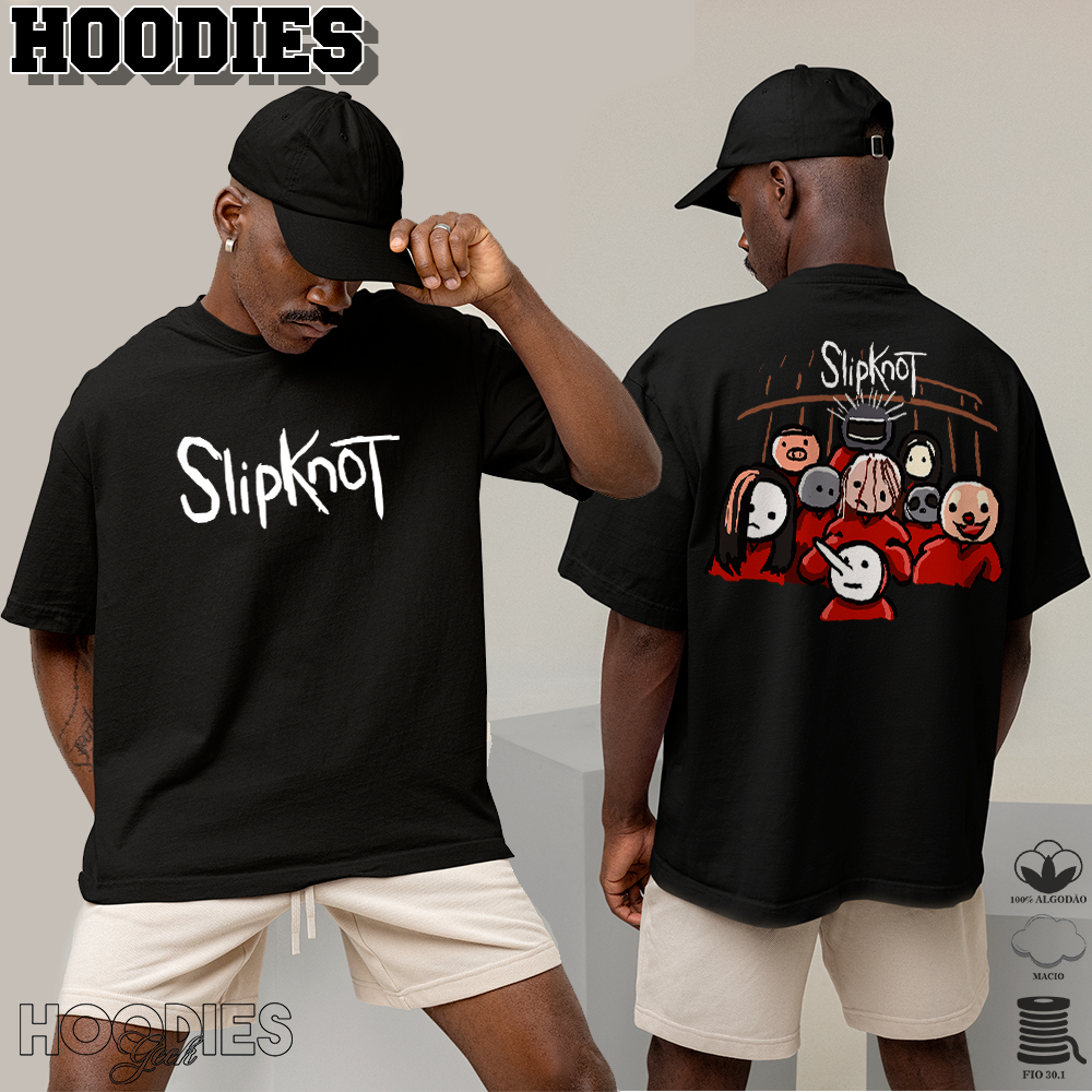 Camiseta Básica Chamativa Algodão Ou OVERSIZED Cute Members Slipknot Band Gotic Tee