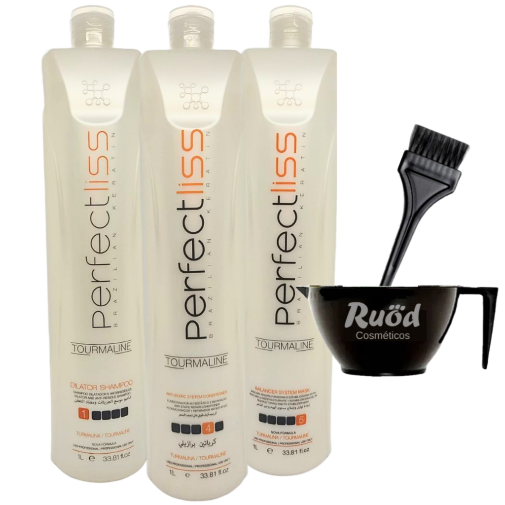 Kit Escova Progressiva Perfect Liss Tourmaline Visat Hair Antifrizz 3 Passos Pro 1 L ou Somente Passo 4 1L + óleo 7ml
