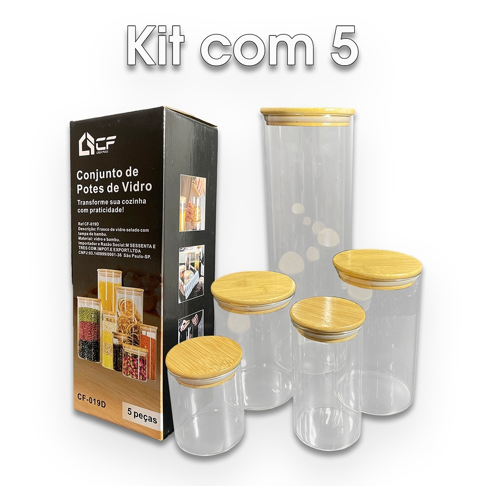 Conjunto de Potes Herméticos com Tampa de Bambu - 5 peças em Oferta na Shopee