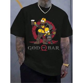 Camisa Masculina Algodão Simpsons God of Bar Camiseta Básica Manga Curta Premuim