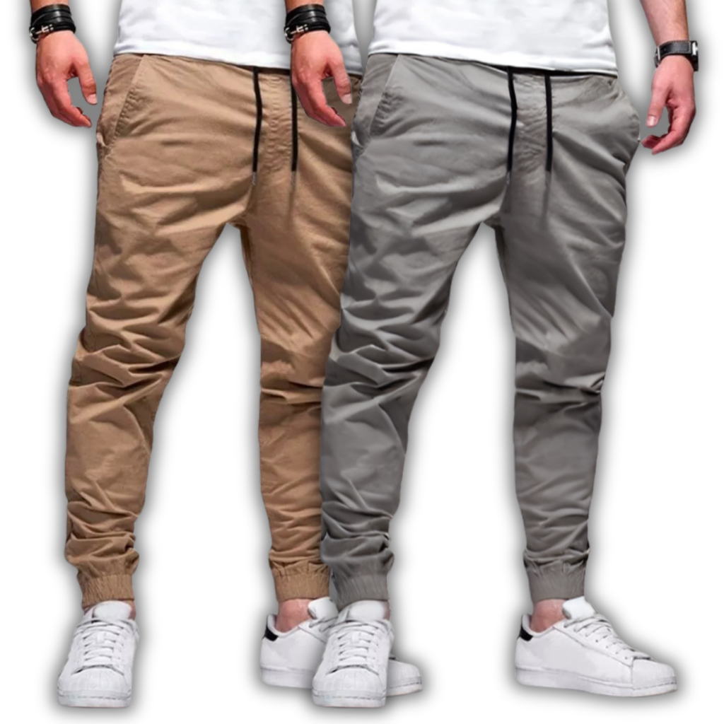 Kit 2 Calça Jogger Masculina Sarja ou Jeans 4 Bolsos com Punho Elástico Streetwear