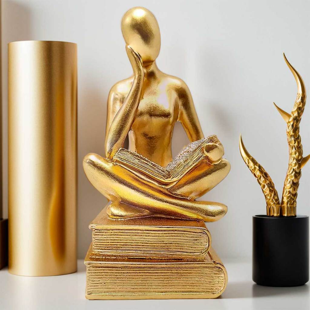 Estátua Figura Pensador Estudando Enfeite Decorativo Casa Estatueta Reflexão Mesa Escritór...