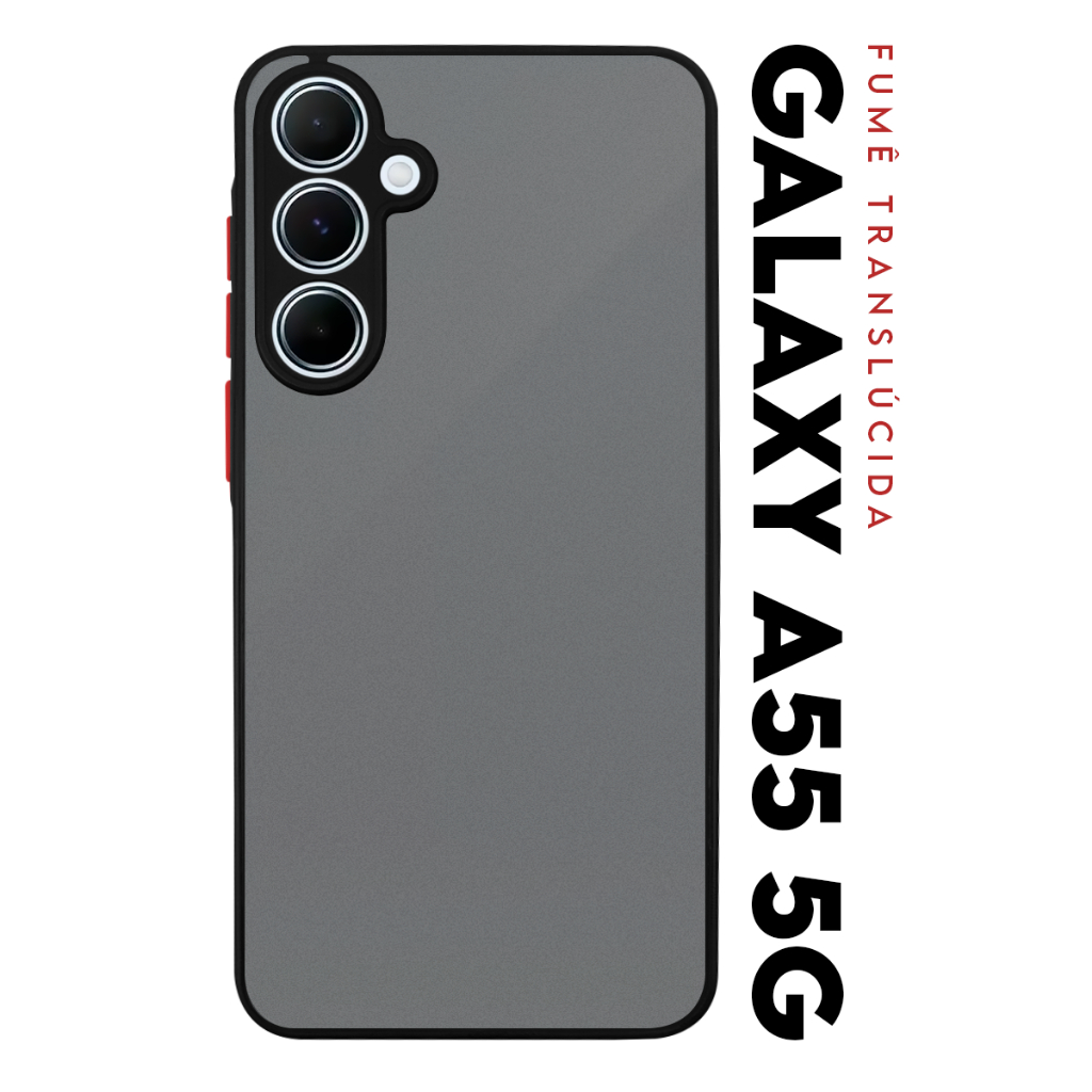 Case Capinha Case Anti Shock Space Acrílico Translucida Fumê Botões Vermelho para Galaxy A55 A556 Tela 6.6