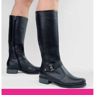 Bota cano longo Quiz Bota Com Zíper Lateral Detalhe Em Fivela Bota Preta
