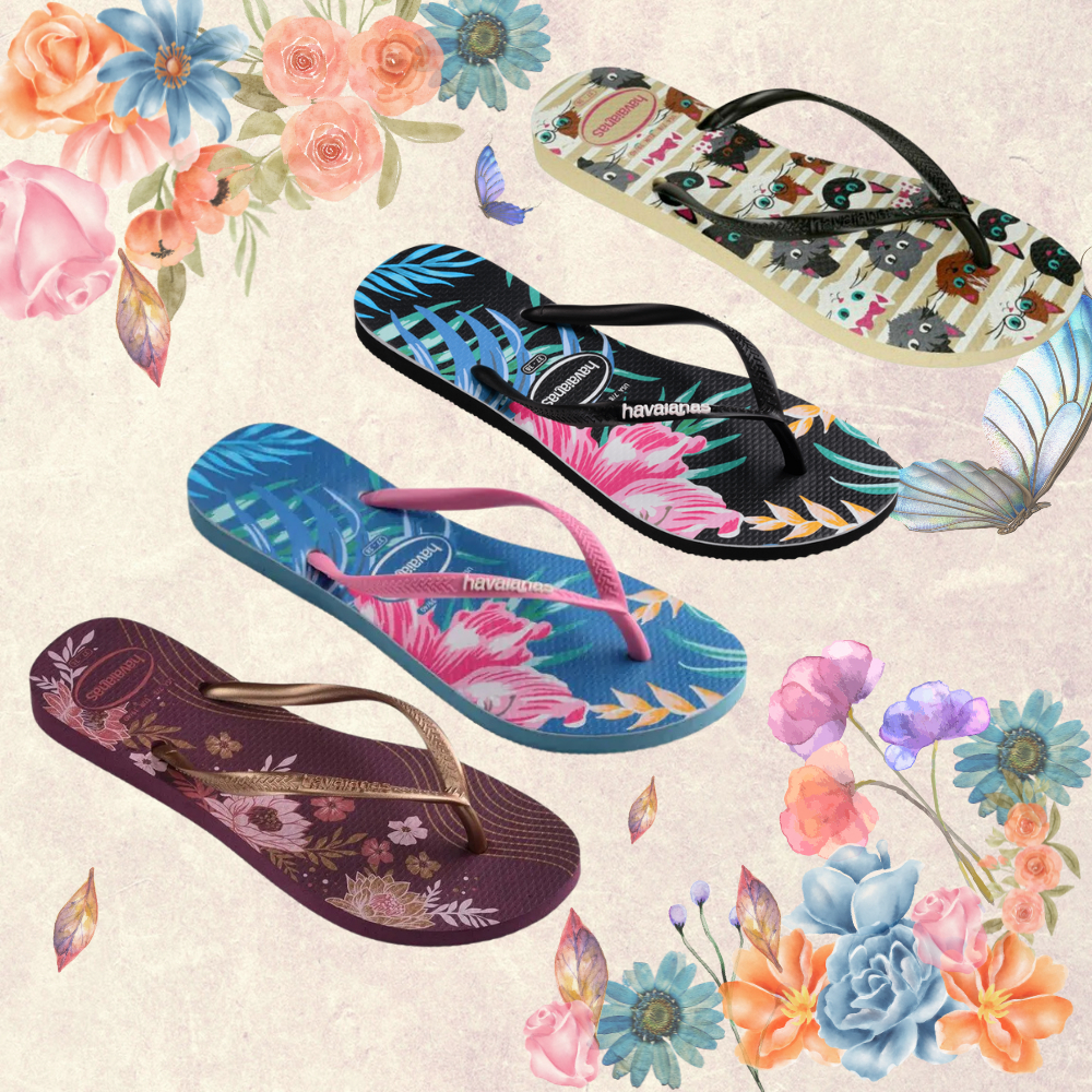 Chinelo Havaianas Slim Floral/Palm/Organic Original Feminino Tamanho 41/42