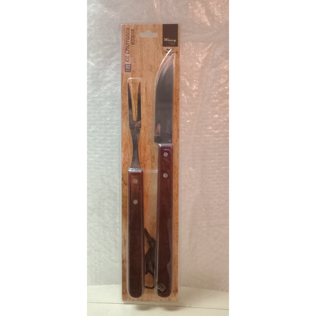 Kit Churrasco com Garfo e Faca Aço Inox cabo Madeira Wincy Casa