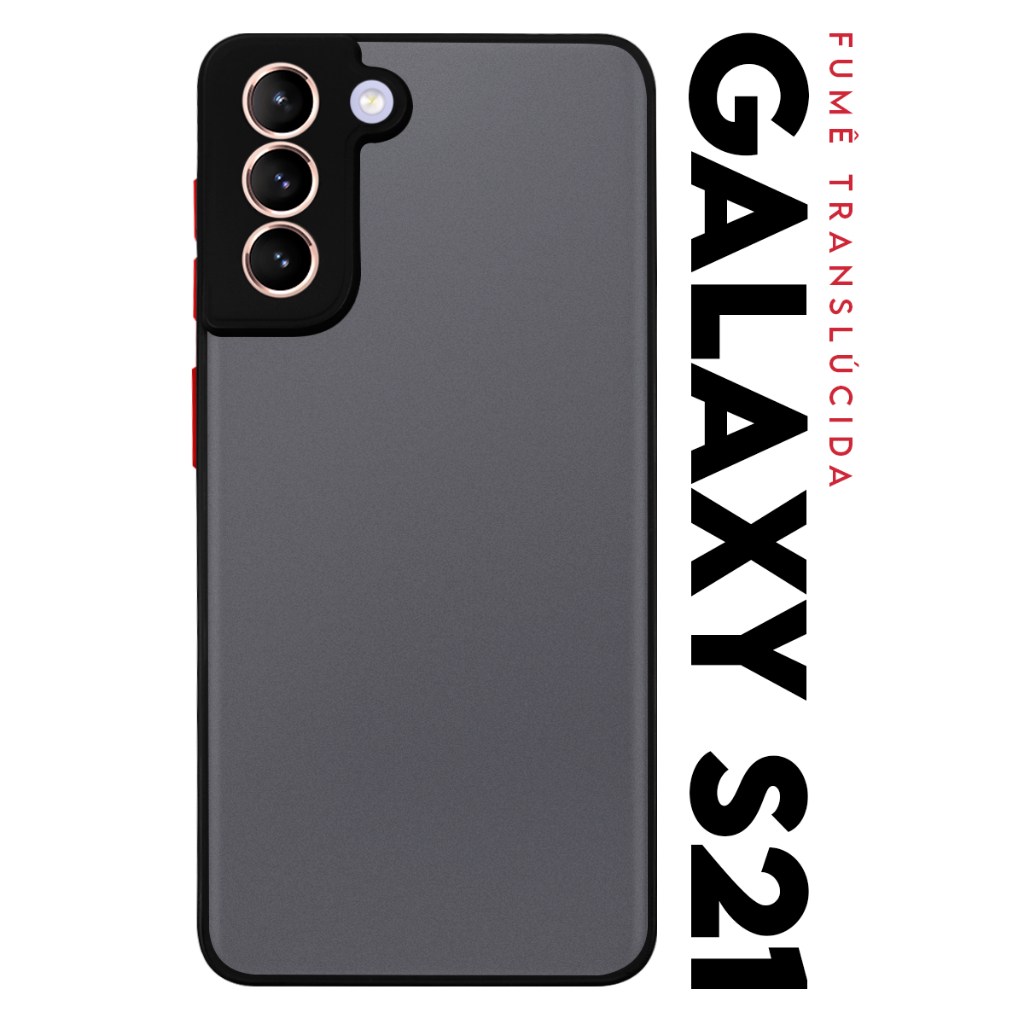 Case Capinha Case Anti Shock Space Acrílico Translucida Fumê Botões Vermelho para Galaxy S21 5g G991 Tela 6.2