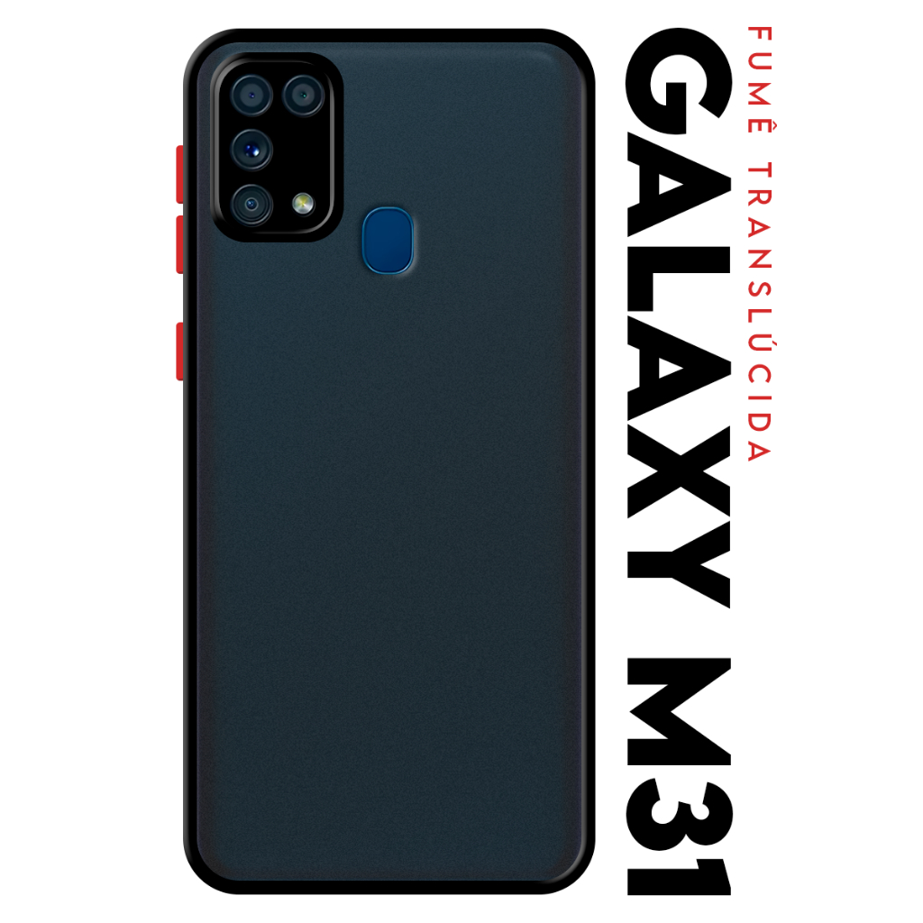 Case Capinha Case Anti Shock Space Acrílico Translucida Fumê Botões Vermelho para Galaxy M31 M315 Tela 6.4