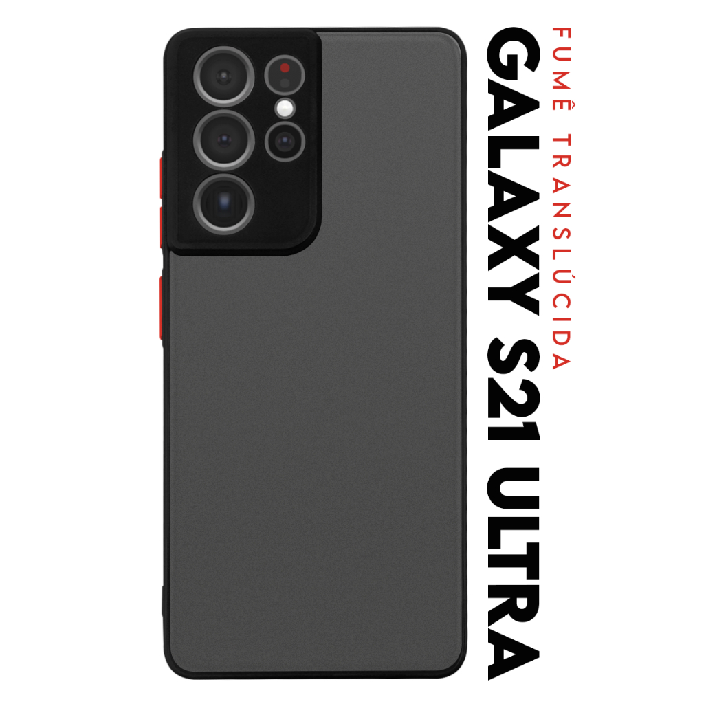 Case Capinha Case Anti Shock Space Acrílico Translucida Fumê Botões Vermelho para Galaxy S21 Ultra G998 Tela 6.8