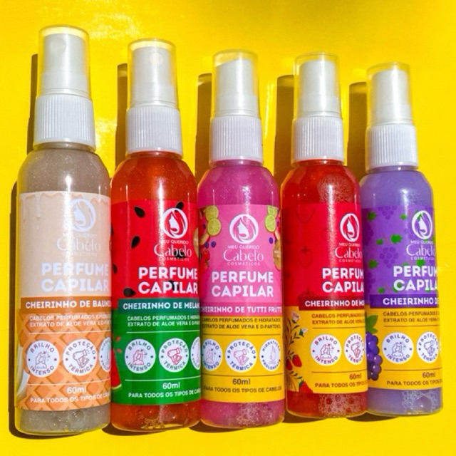 Kit 5 Perfumes Para Cabelo Sem Álcool e com Proteção térmica Térmica - 60ml -Cheirinho de chiclete