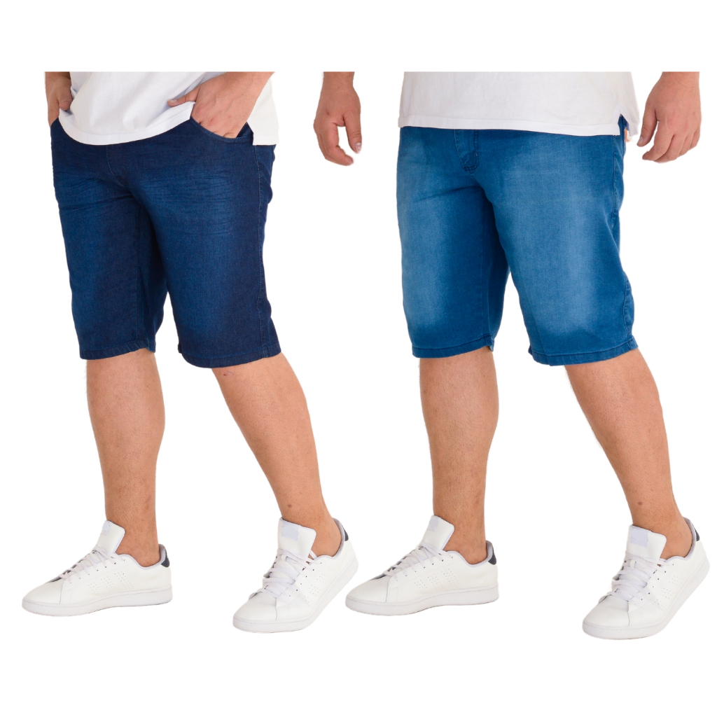 Kit 2 Bermudas Jeans Masculina Elastano Lycra 14 ao 48 Tecido Premium
